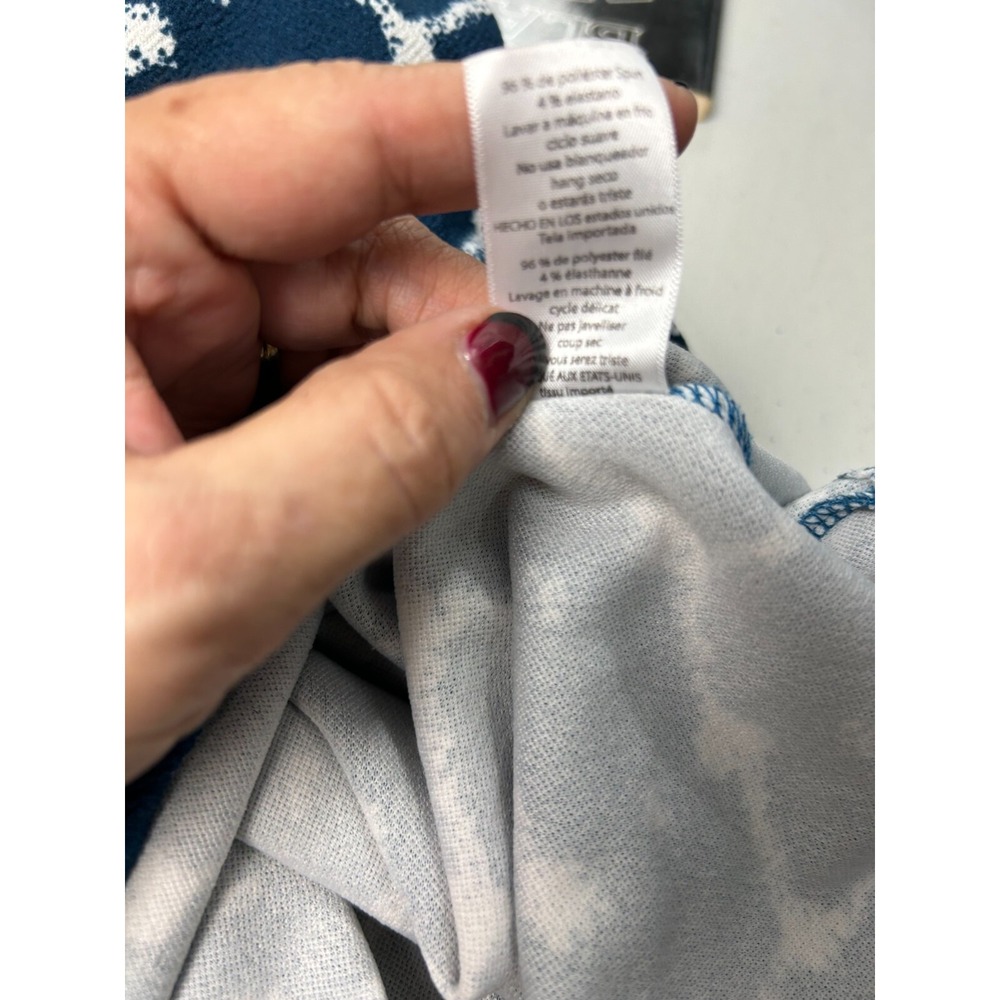 LuLaRoe Blue White Geometric Print Fit Flare Midi Dress Short Sleeve Pockets - Picture 9 of 10